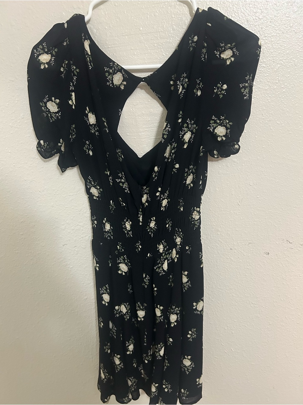 Reformation Black Mini Dress with Cream Floral Print